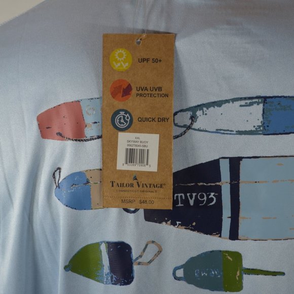 Tailor Vintage Men's T shirt 2XL Long Sleeve Skyway Buoy UV UPF50+ Blue NWT - Picture 4 of 4